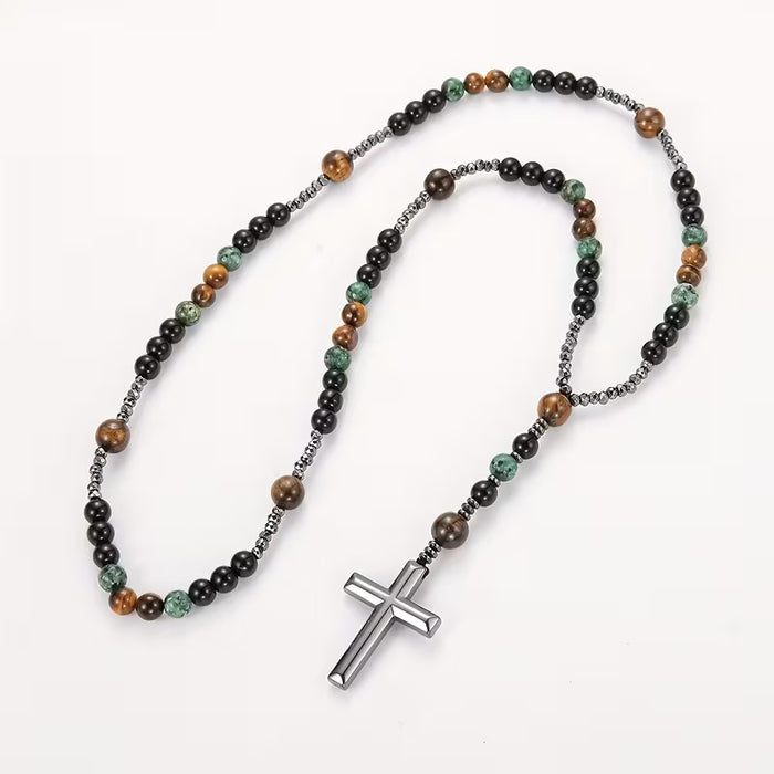 Collar vintage para hombre con cuentas naturales, que incluye ojo de tigre