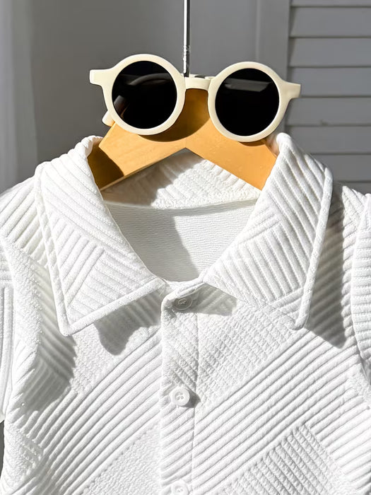 Shein Conjunto casual de verano para niño top de manga corta con cuello y pantalones cortos con cintura elástica