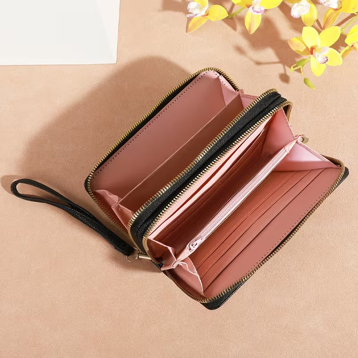 Cartera de cuero sintético plegable tipo monedero y bolso de mano