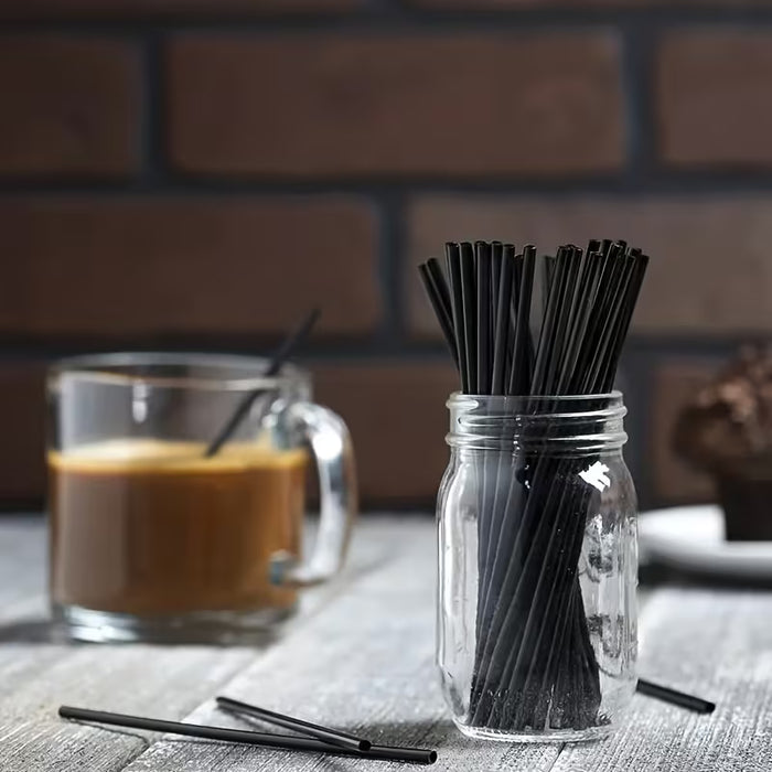 300pcs Pajitas de Plástico Desechables Negras - Tamaños de 12.95cm y 21.08cm