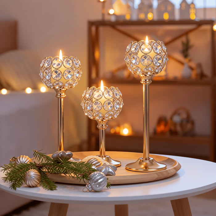 3 Portavelas De Cristal De 3 Tamaños Para Centro De Mesa