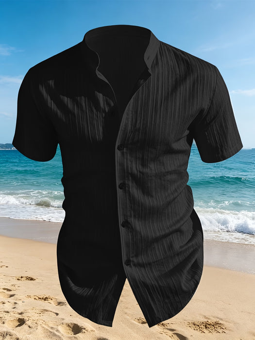 Camisa de manga corta para hombre, diseño de cuello alto de nicho
