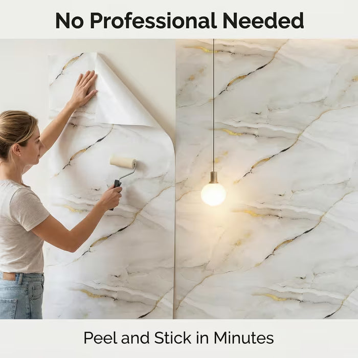 1 Rollo de Papel Tapiz de Azulejos de Pared 3D con Diseño de Mármol Autoadhesivos 1500cm*60cm