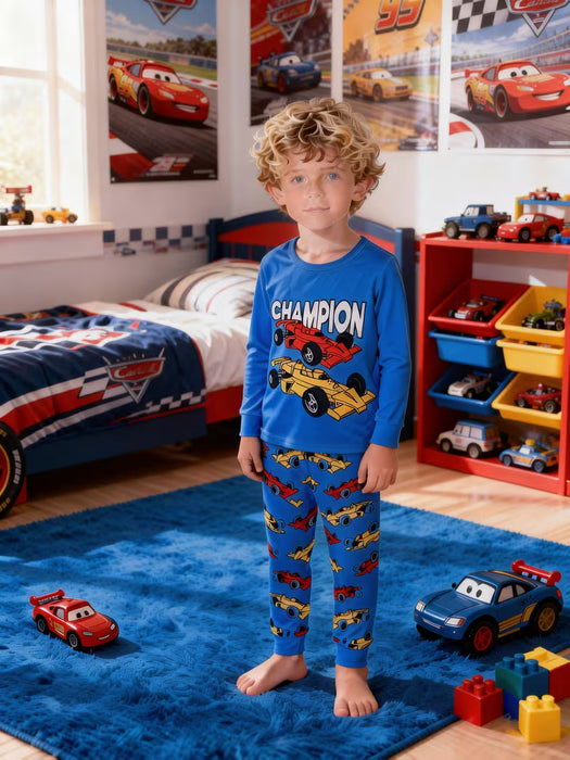 Conjunto de pijama de 1 juego para niño, 2 piezas con estampado digital de coches