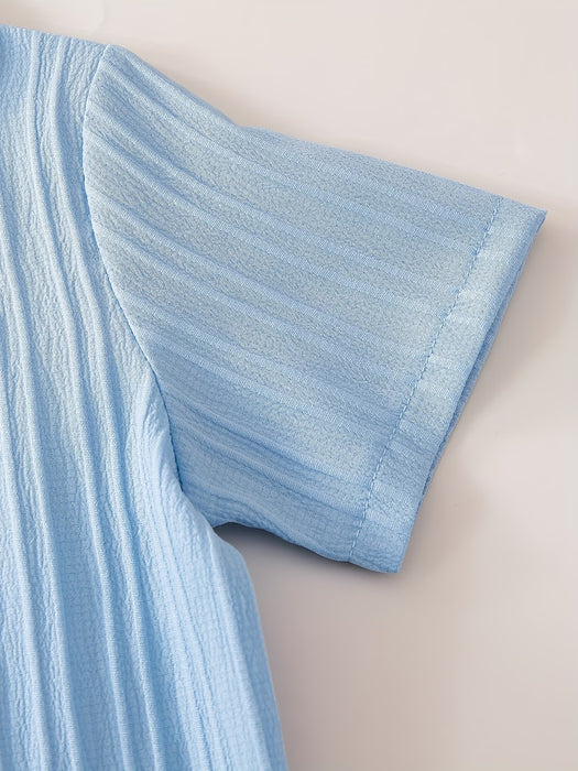 Conjunto de camisa de manga corta con cuello y estampado de olas y pantalón corto casual
