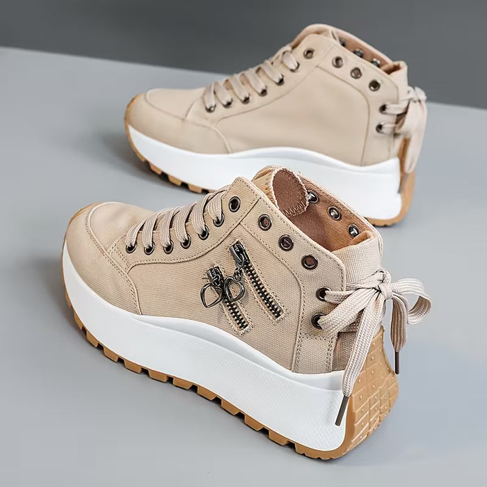 Zapatillas de mujer de caña alta, casuales, con plataforma que aumenta la altura y cremallera