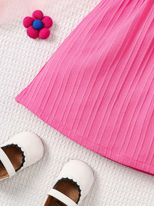 Vestido de Cuello Cuadrado con Mangas de Volantes y Textura a Rayas para Bebé Niña