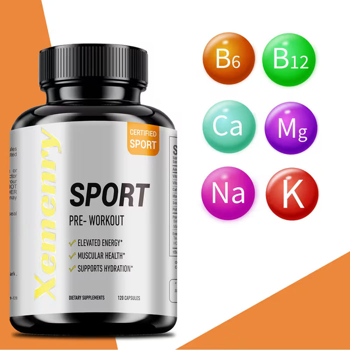 Sport - con Sodio, B-Alanina y Cafeína, Apoya la Salud del Sistema Nervioso, Sin Gluten - 120 unidades