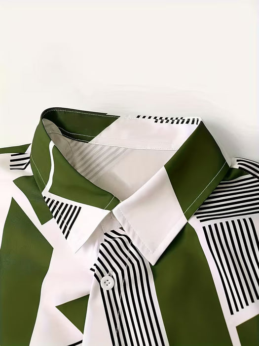 Conjunto de camiseta de manga corta estampada y shorts con bolsillo de hombre