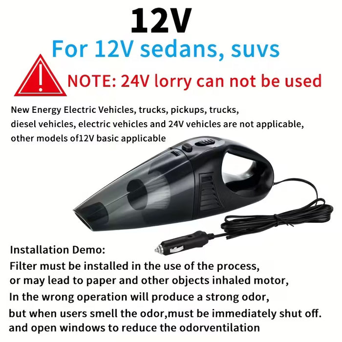 Aspiradora Portátil Mini de Mano con Cable para Autos y RV - Succión Húmeda/Seca, Bajo Voltaje