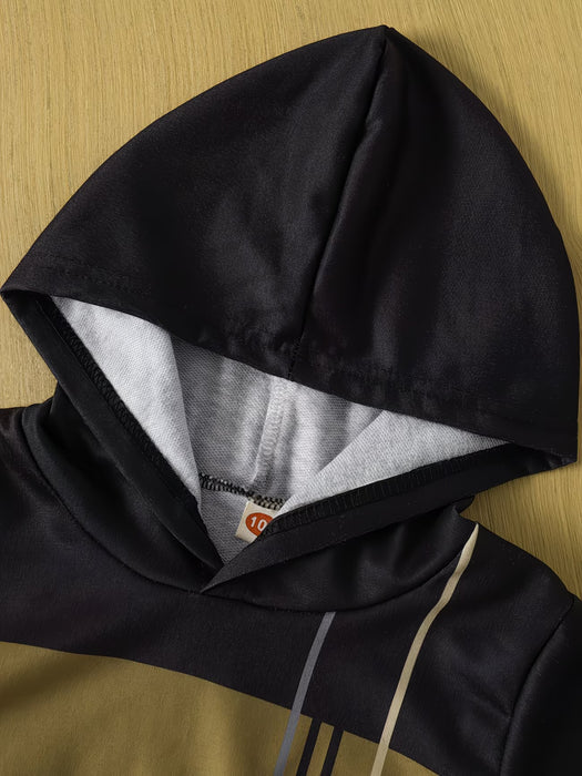 Conjunto casual de sudadera con capucha y pantalón deportivo para niño con estampado de rayas