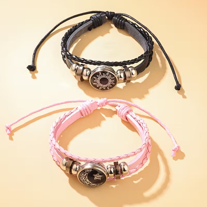 2 unidades de Pulsera de cuero falso de Amantes del Sol y la Luna