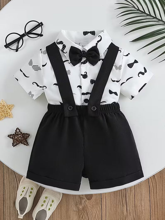 Conjunto de camisa casual con estampado integral y pantalón corto con tirante