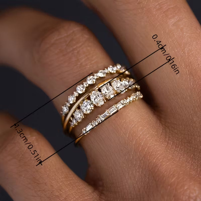 Conjunto de 4 anillos de banda para mujer, elegantes, fáciles de usa