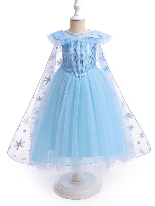 Encantador Vestido de Princesa Elsa de Frozen para Niñas - Sin Mangas, Tulle Azul