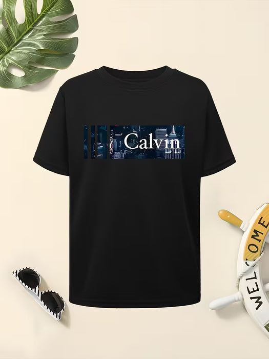 Camiseta Calvin de manga corta con cuello redondo y estampado geométrico