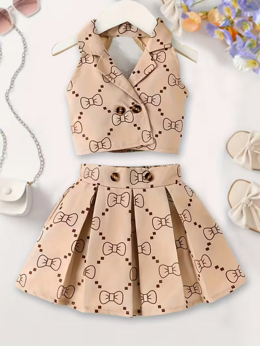 Conjunto de 2 piezas con estilo para niñas, que incluye un top sin mangas y una falda plisada