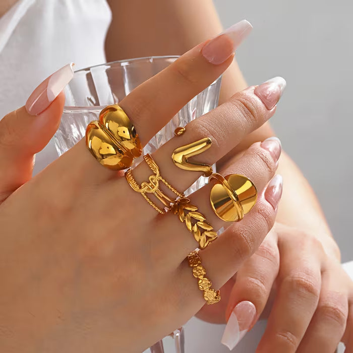 6pcs de anillos  abierto geométrico redondo, conjunto adecuado para mujeres