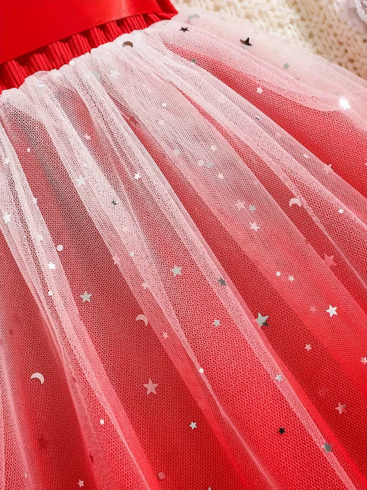 Vestido de verano para niña con manga de volantes, cuerpo de canalé