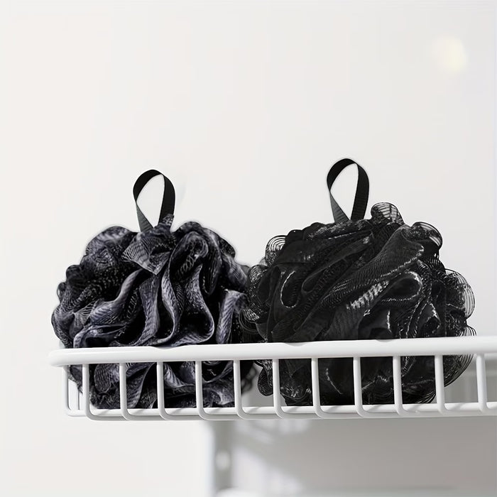 3 Esponjas de baño grandes de malla duradera en negro de 60 gramos