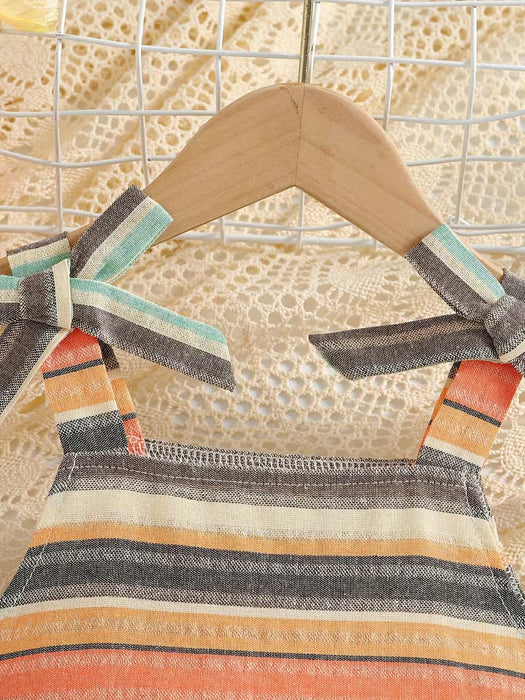 Conjunto de dos piezas de moda coreana para niñas con top a rayas