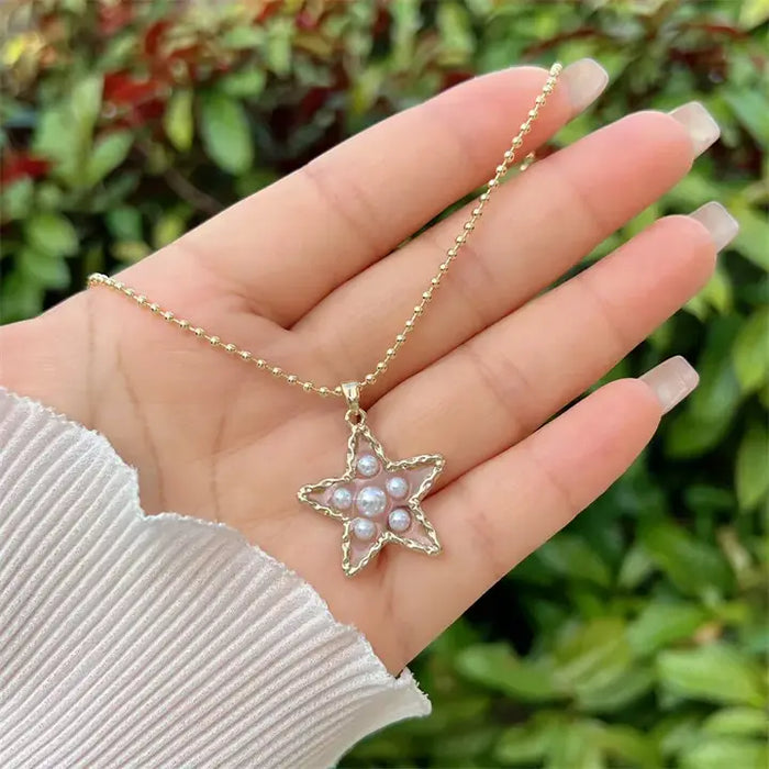 1pcs Collar de cuentas con colgante de estrella con perlas