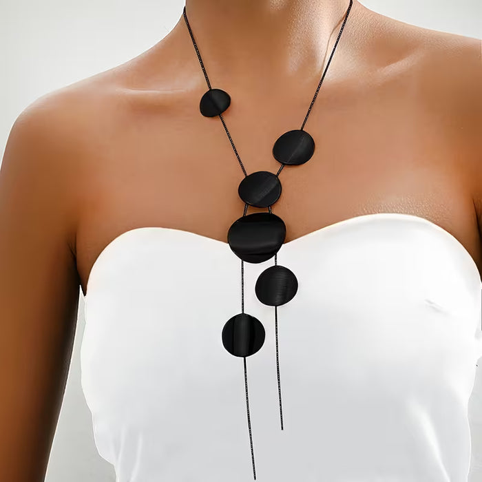 Collar de Cadena Hueso de Serpiente para Mujer con Colgante Geométrico Circular