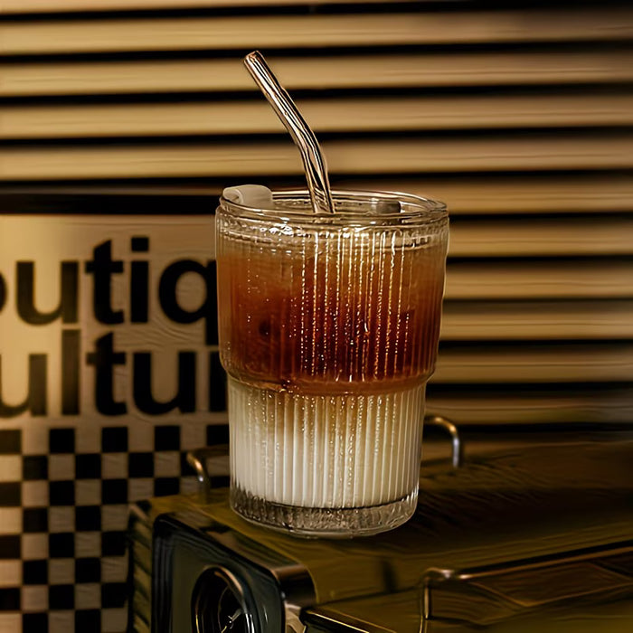 Vaso de vidrio a la moda con pajita y tapa con capacidad de 400 ml