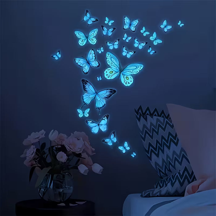 25 piezas de pegatinas luminosos para pared con forma mariposa, decoración adhesiva