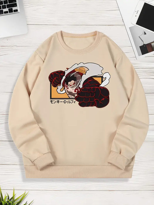 Sudadera de cuello redondo con estampado de caricatura de moda en color rojo