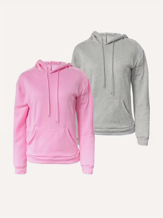 2Pcs Sudaderas con Capucha de Color Sólido para Mujer