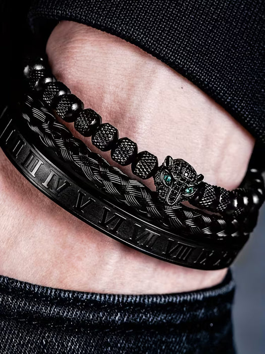 Juego de 3 piezas de pulsera trenzada clásica hecha a mano estilo hip hop para hombre