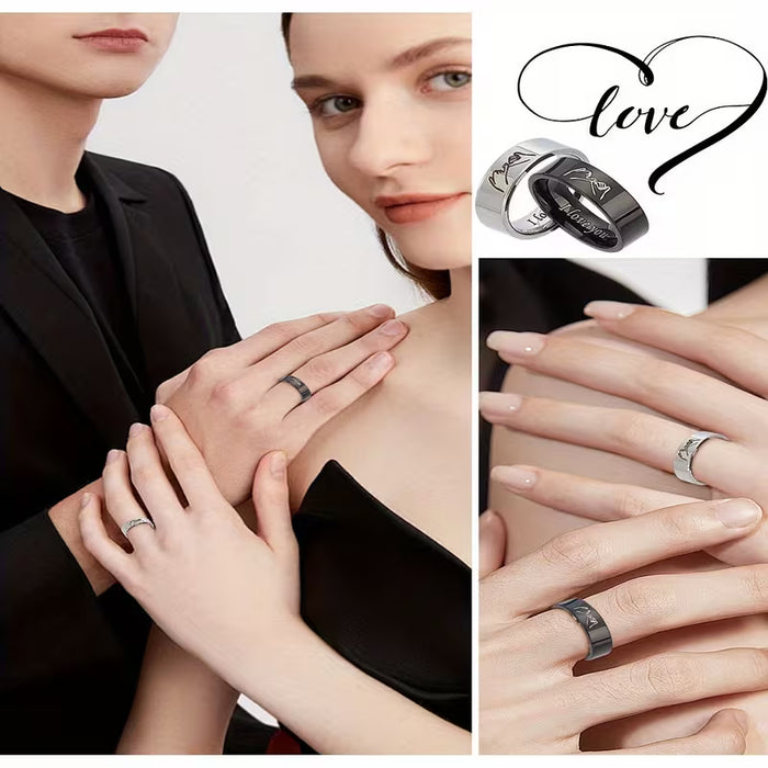 1 juego de 2 anillos para pareja "Te Amo" en acero inoxidable, banda ancha
