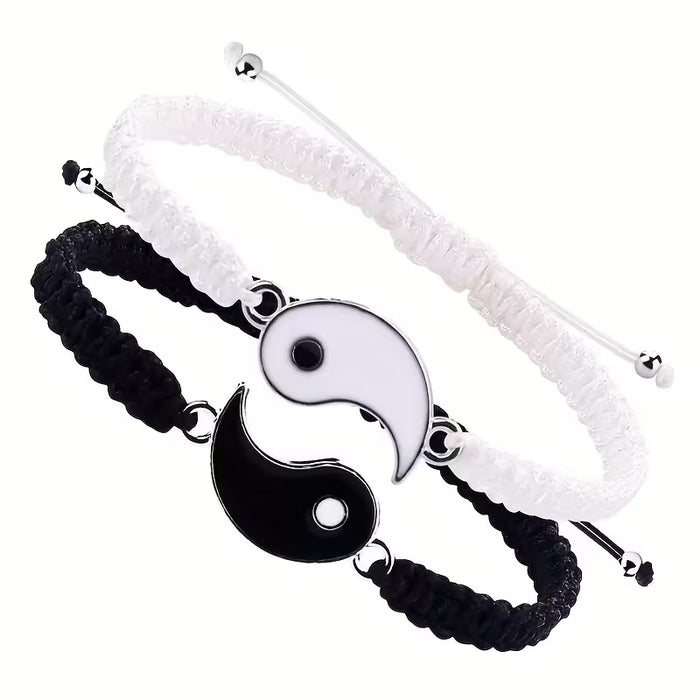 Dos piezas de pulseras de mejores amigos, cordón ajustable, yin y yang