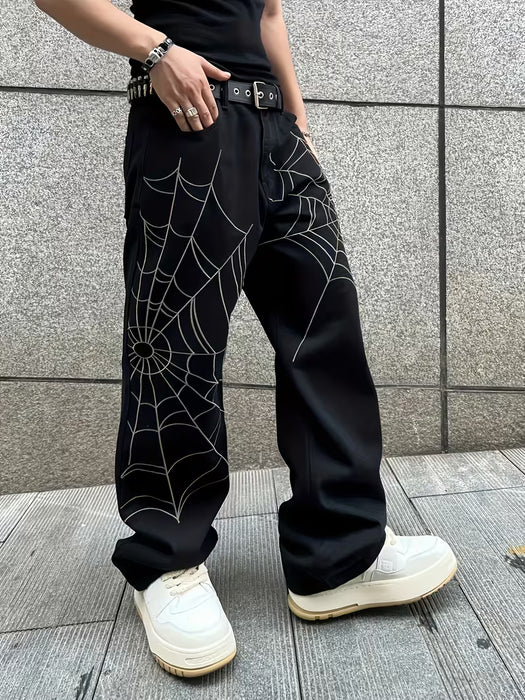 Pantalón vaquero holgado para hombre, de pierna ancha con estampado