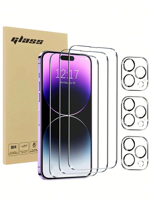 6pcs 3 protectores de pantalla de vidrio templado+3 protectores de lente de cámara para con iPhone 14 Plus