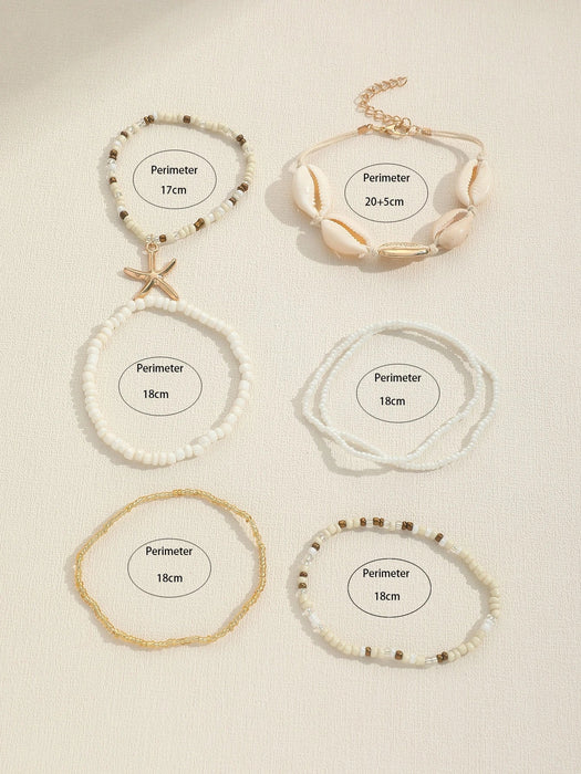 7 pulseras de cuentas con colgantes de concha, cuentas y estrellas de mar para mujer - Quierox - Tienda Online