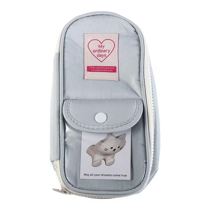 1 Bolsa de lápices de color azul gris creativa con cremallera de corazón