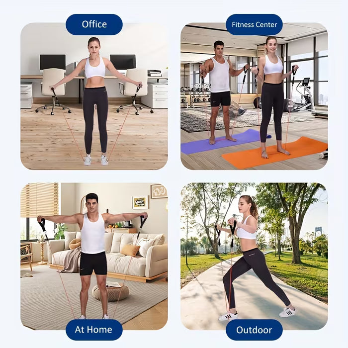 Set de 11 Bandas Elásticas de Resistencia con Cuerdas de Tiro para Entrenamientos de Gimnasio