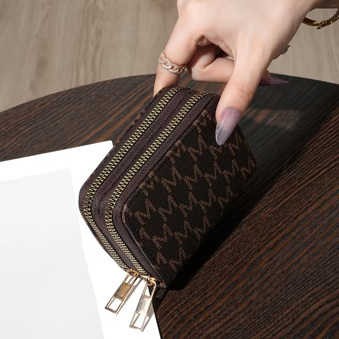 Mini Billetera Vintage Clásico Tarjetero Multifuncional para Mujer con Cierre de Cremallera
