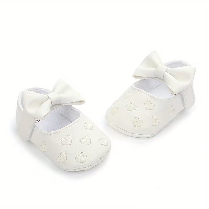 Zapatos de niña con gran lazo y borde, suela suave para bebés, estilo princesa amor