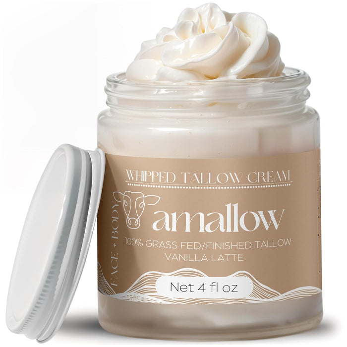 Amallow Sebo 100% de res alimentado con pasto para el cuidado de la piel 4 FL. oz. (Latte de vainilla)