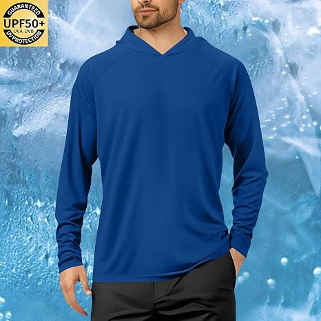 Sudadera con capucha de manga larga raglán para hombre con protección solar UPF 50+