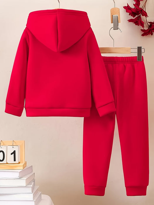 Conjunto rojo de dos piezas para niñas pequeñas de una sudadera con capucha y pantalon