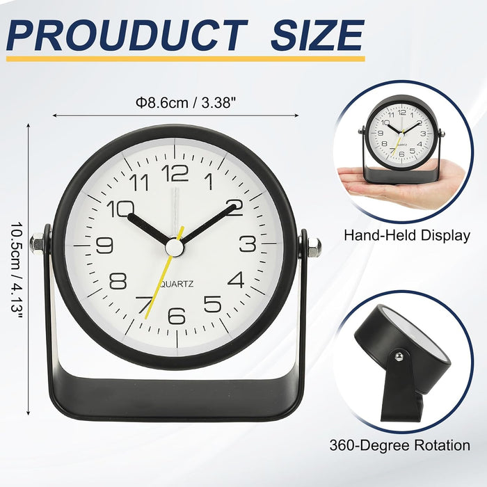 Reloj despertador, de escritorio analógico pequeño de 3,4" con ángulo ajustable