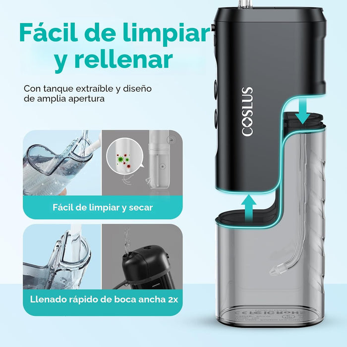 COSLUS T40 Irrigador bucal mini para viajes, diseño compacto y portátil, negro
