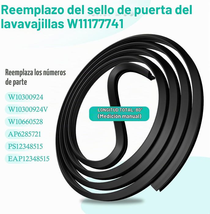Junta de puerta para lavavajillas W11177741 mejorada, compatible con lavavajillas Whirlpool, Maytag y Kenmore