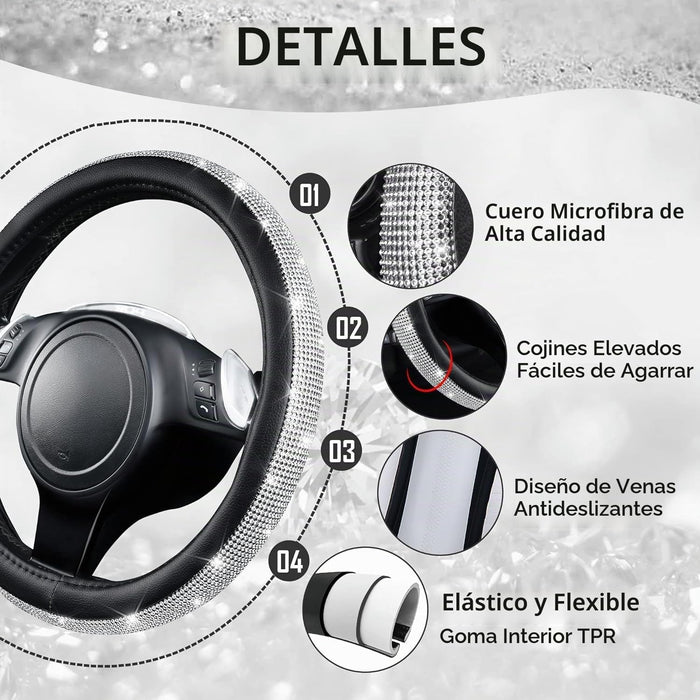 CAR PASS Funda para volante de cuero con diamantes de imitación brillantes 36cm