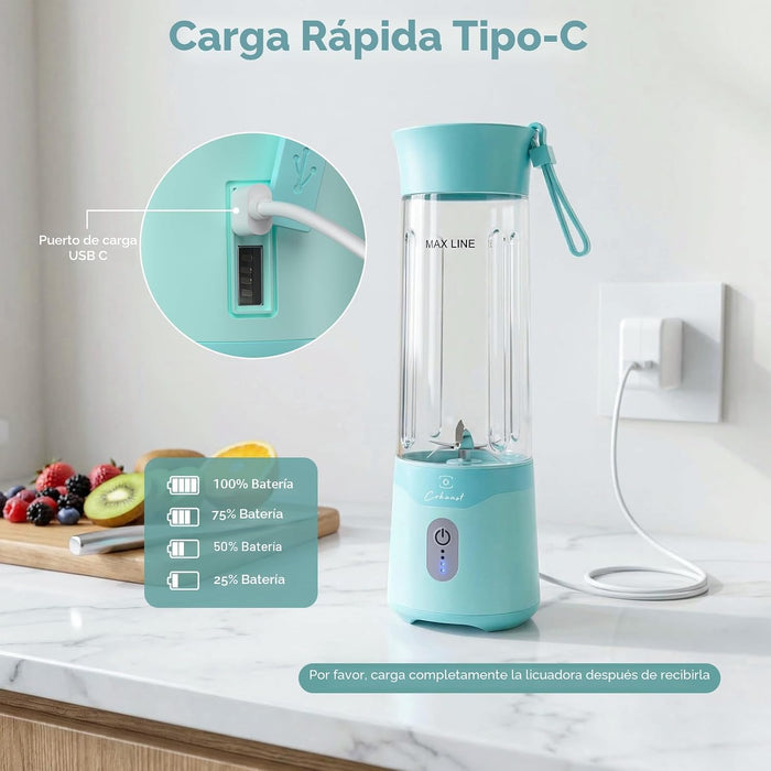 Licuadora portátil COKUNST, pequeña para batidos con tapa adicional