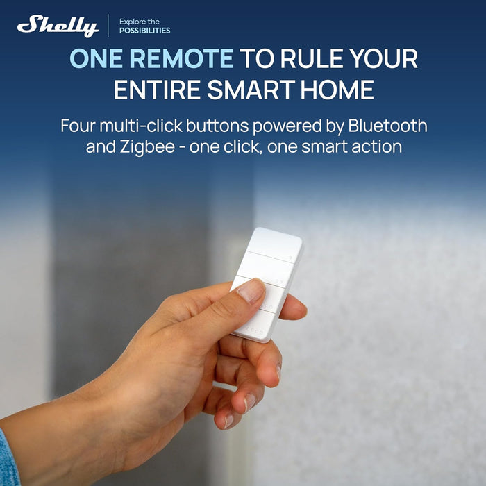 Shelly BLU RC Button 4 ZB, control remoto inteligente de 4 botones operado por Bluetooth y Zigbee